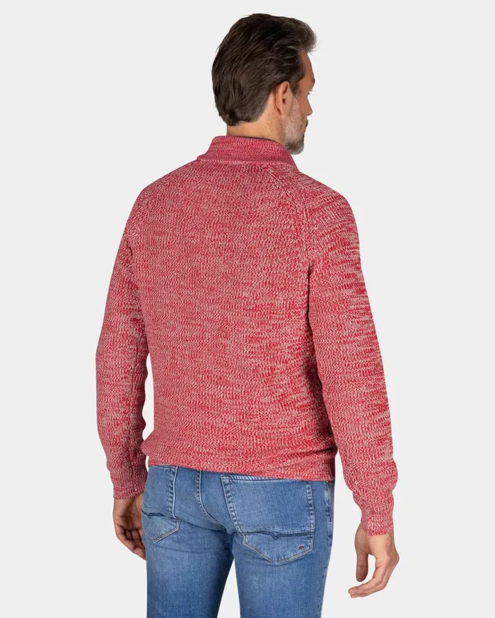 NZA New Zealand Auckland Knitwear Gray Cotton Sweater With HalfZip 8211 Reef Red 8211 Men