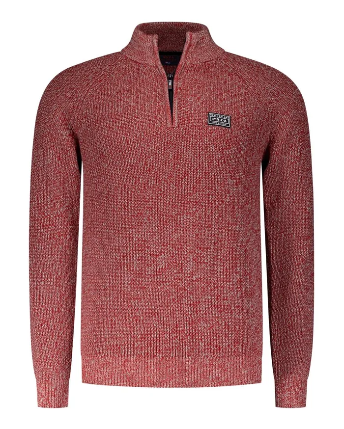 NZA New Zealand Auckland Knitwear Gray Cotton Sweater With HalfZip 8211 Reef Red 8211 Men