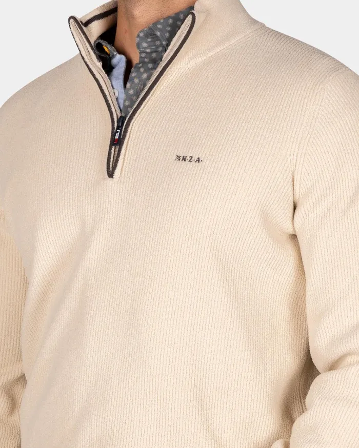 NZA New Zealand Auckland Knitwear Light Brown Chenille HalfZip Sweater 8211 Chestnut 8211 Men
