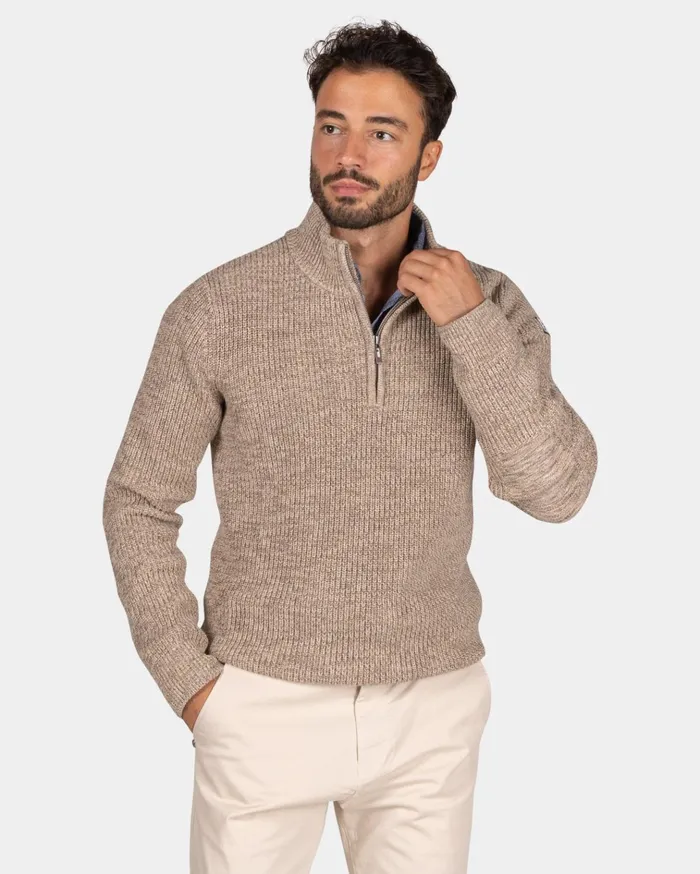 NZA New Zealand Auckland Knitwear Mottled Brown HalfZip Sweater 8211 Chestnut 8211 Men