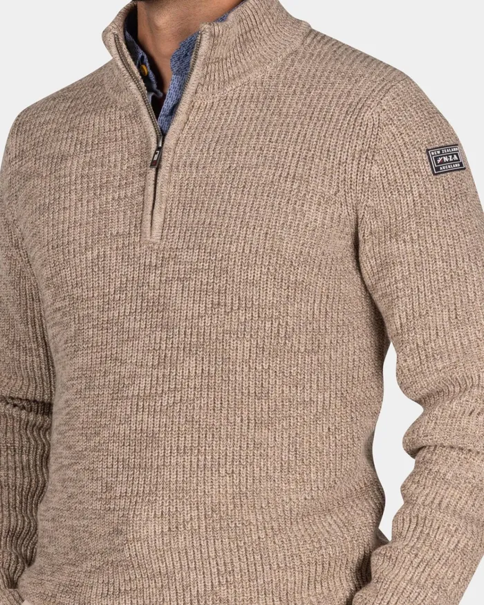 NZA New Zealand Auckland Knitwear Mottled Brown HalfZip Sweater 8211 Chestnut 8211 Men