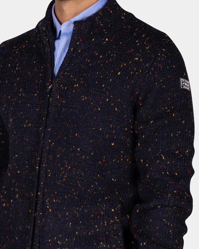 NZA New Zealand Auckland Knitwear Mottled Dark Blue Wool Cardigan 8211 Winter Navy 8211 Men