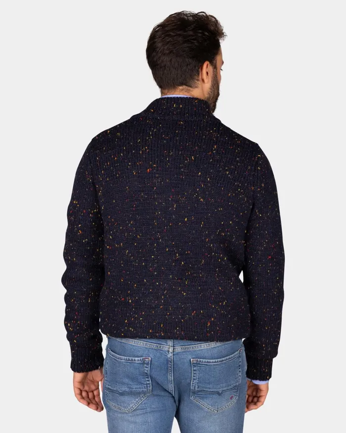NZA New Zealand Auckland Knitwear Mottled Dark Blue Wool Cardigan 8211 Winter Navy 8211 Men