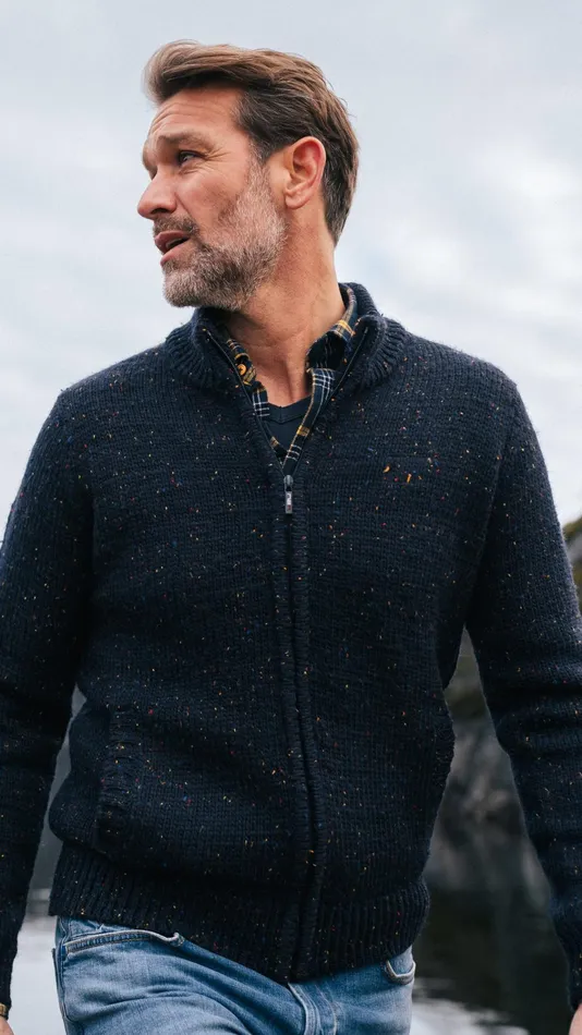 NZA New Zealand Auckland Knitwear Mottled Dark Blue Wool Cardigan 8211 Winter Navy 8211 Men