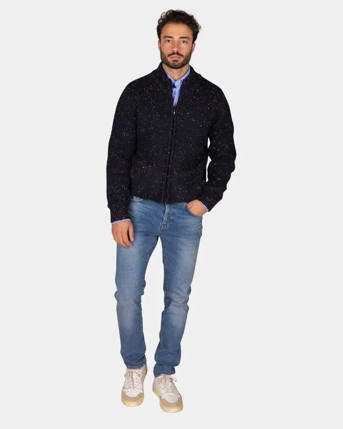 NZA New Zealand Auckland Knitwear Mottled Dark Blue Wool Cardigan 8211 Winter Navy 8211 Men