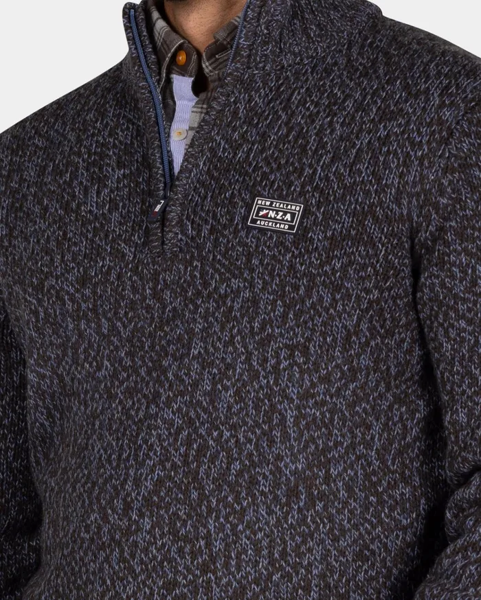 NZA New Zealand Auckland Knitwear Mottled Dark Brown Wool Pullover 8211 Dark Mocca 8211 Men