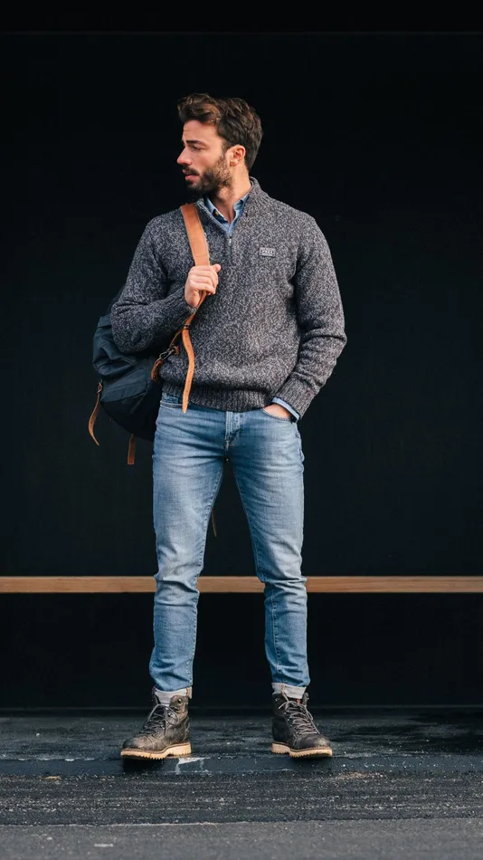 NZA New Zealand Auckland Knitwear Mottled Dark Brown Wool Pullover 8211 Dark Mocca 8211 Men