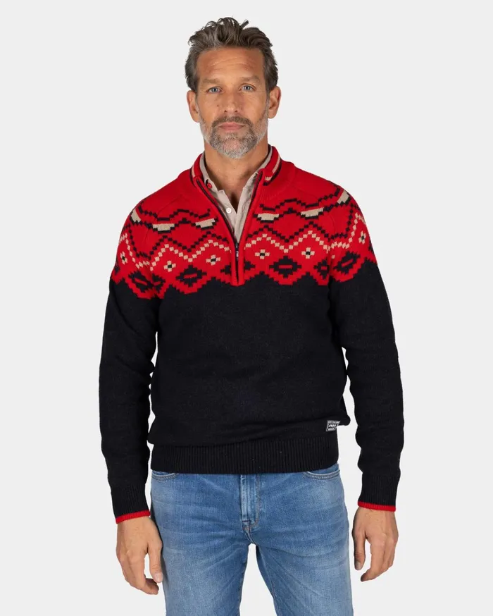 NZA New Zealand Auckland Knitwear Navy Sweater With Red Print 8211 Reef Red 8211 Men