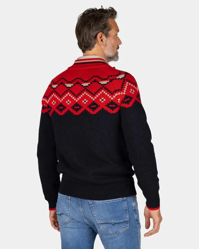 NZA New Zealand Auckland Knitwear Navy Sweater With Red Print 8211 Reef Red 8211 Men NZA New Zealand Auckland Knitwear Navy Sweater With Red Print 8211 Reef Red 8211 Men