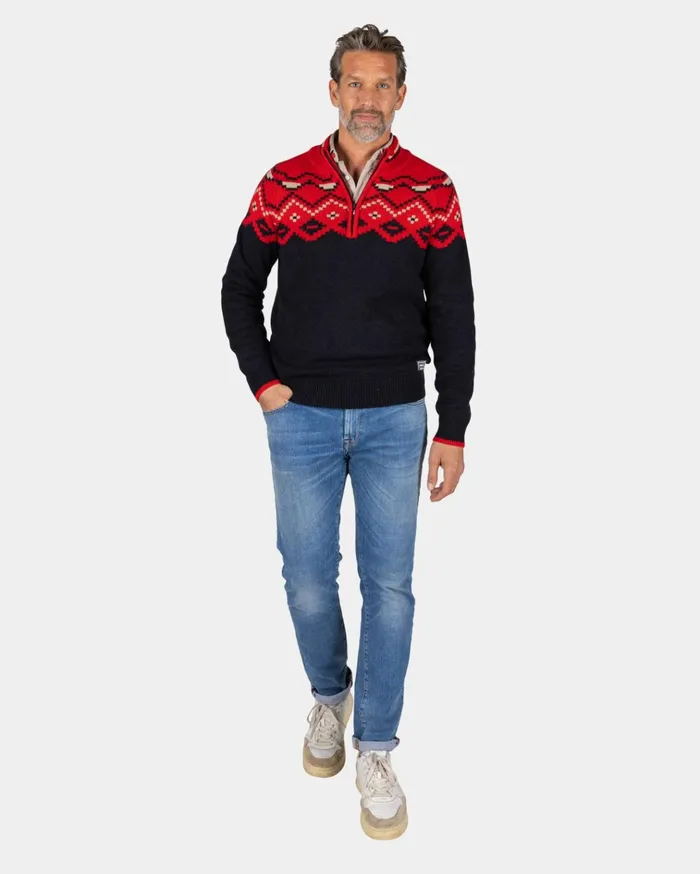 NZA New Zealand Auckland Knitwear Navy Sweater With Red Print 8211 Reef Red 8211 Men NZA New Zealand Auckland Knitwear Navy Sweater With Red Print 8211 Reef Red 8211 Men