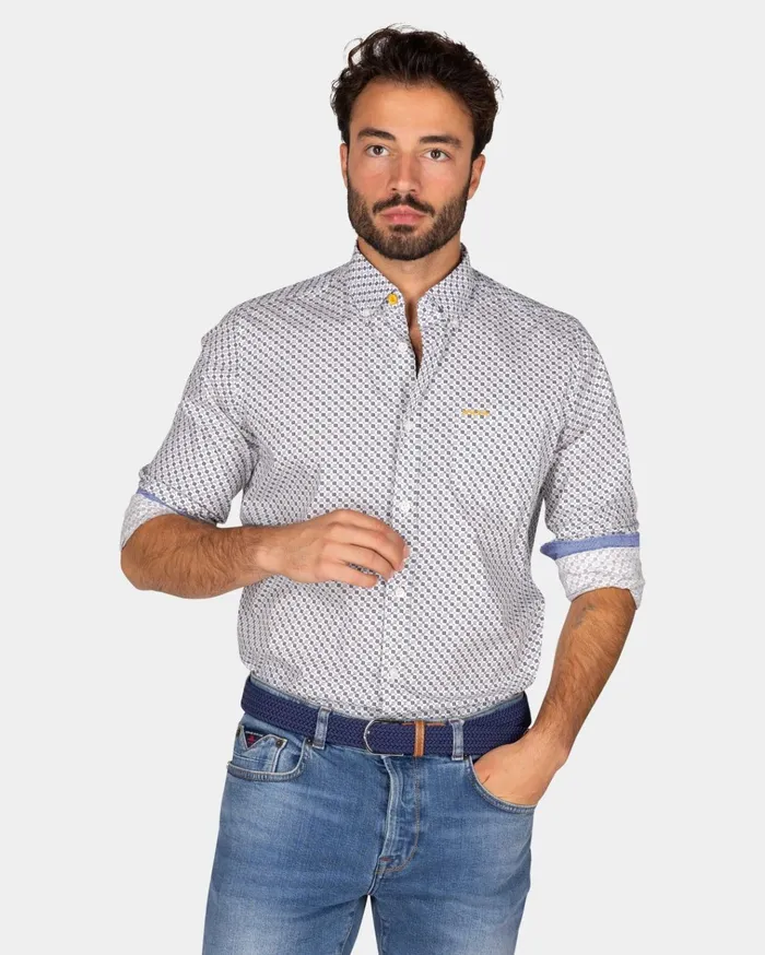 NZA New Zealand Auckland Shirts Beige Shirt With Small Blue Dots 8211 Ecru 8211 Men