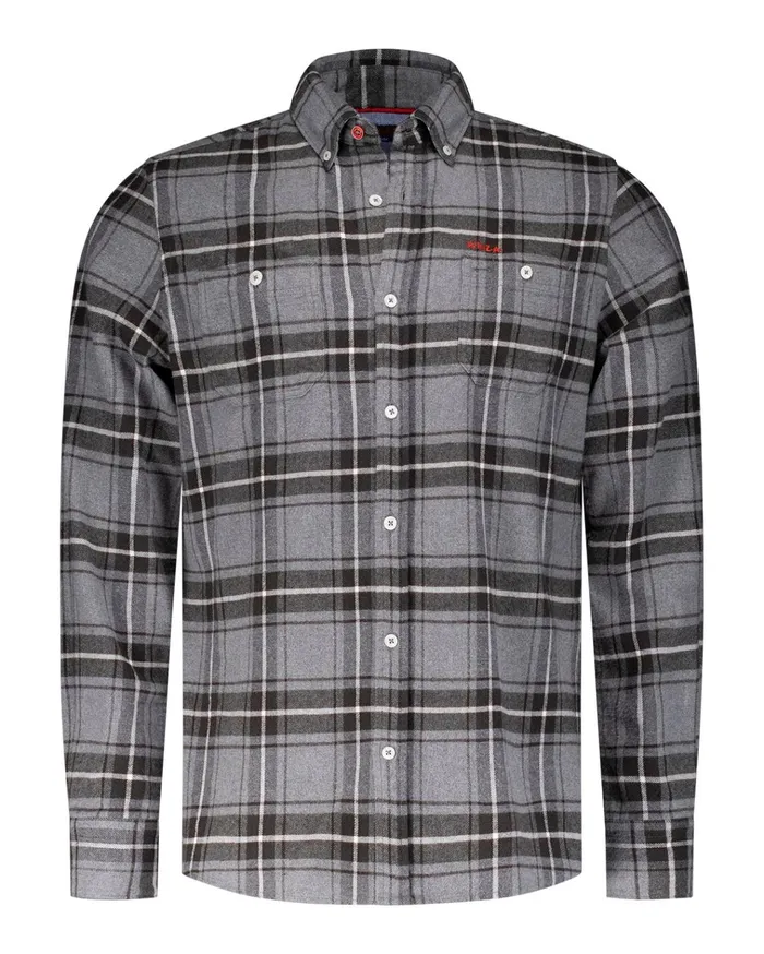 NZA New Zealand Auckland Shirts Gray Checkered Cotton Shirt 8211 Grey Melange 8211 Men