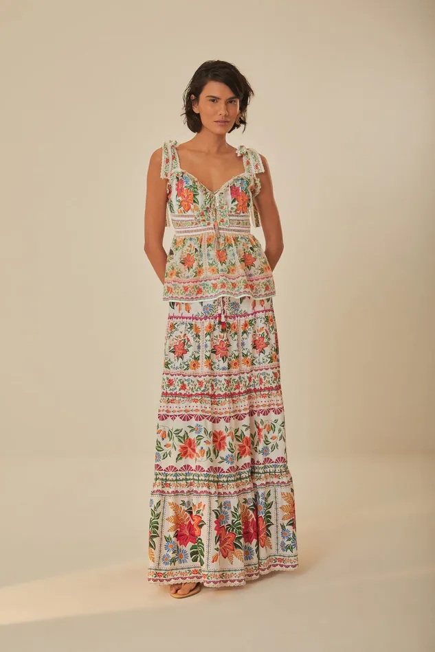 OffWhite Bloom Garden Maxi Skirt Women Farm Rio Skirts