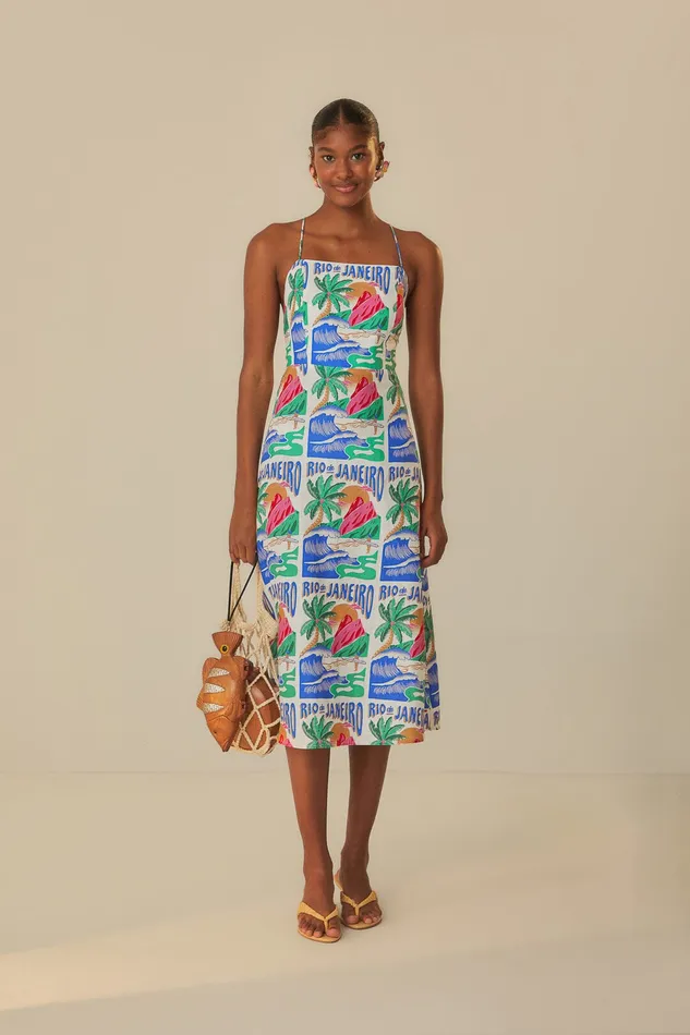 OffWhite Carioca Posters Midi Dress Women Farm Rio Midi Dresses