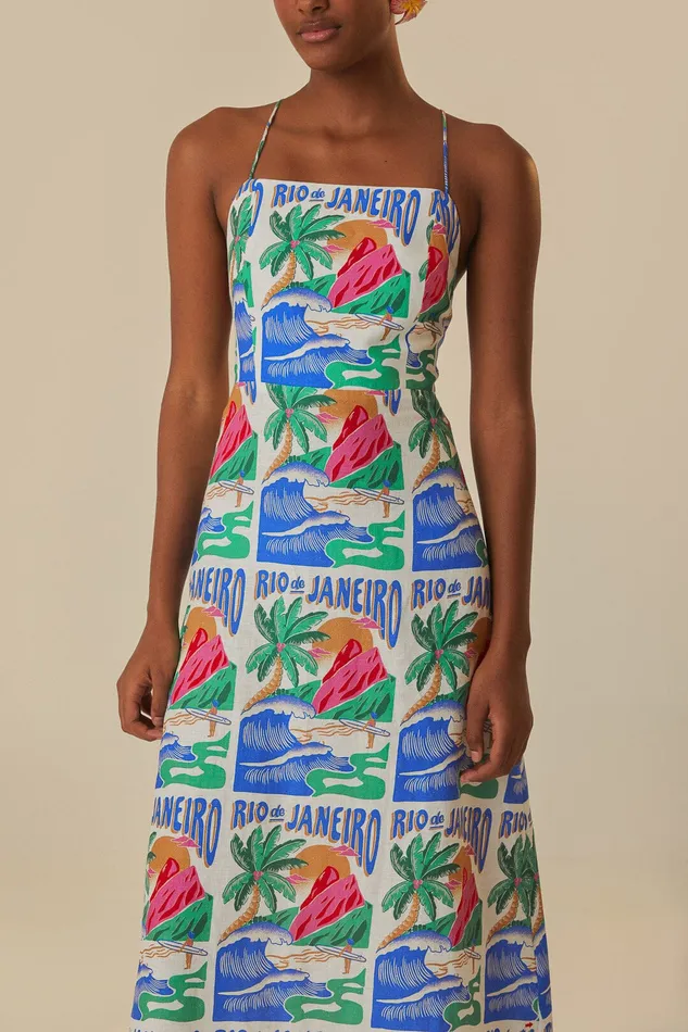OffWhite Carioca Posters Midi Dress Women Farm Rio Midi Dresses