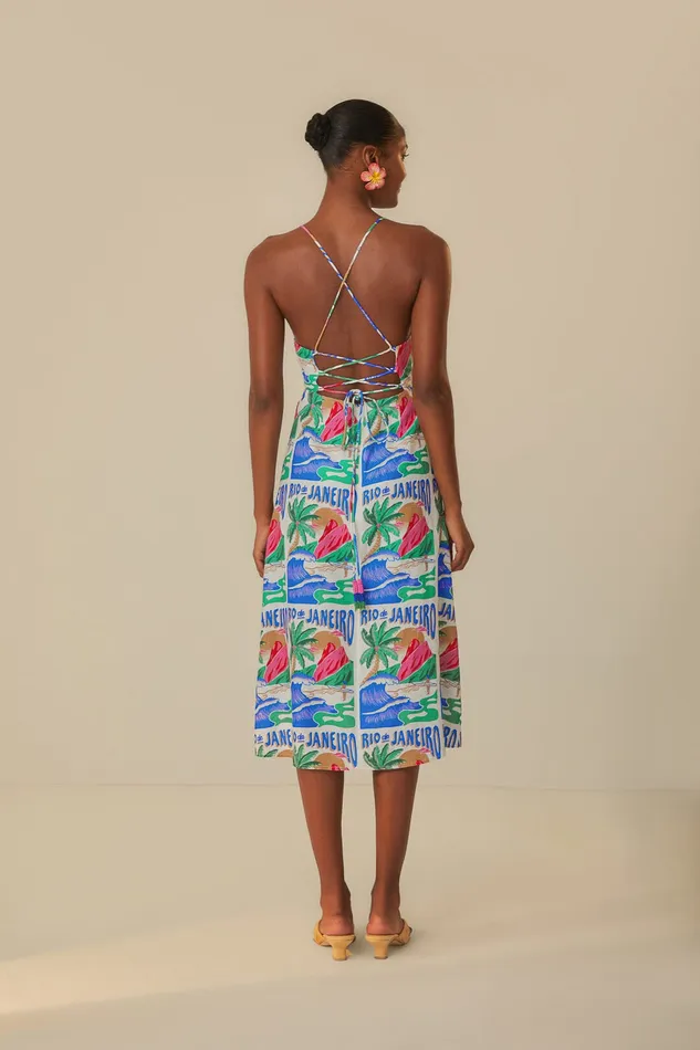 OffWhite Carioca Posters Midi Dress Women Farm Rio Midi Dresses