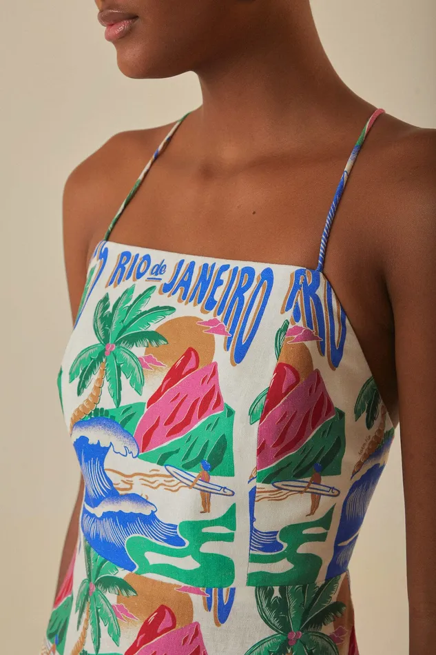 OffWhite Carioca Posters Midi Dress Women Farm Rio Midi Dresses