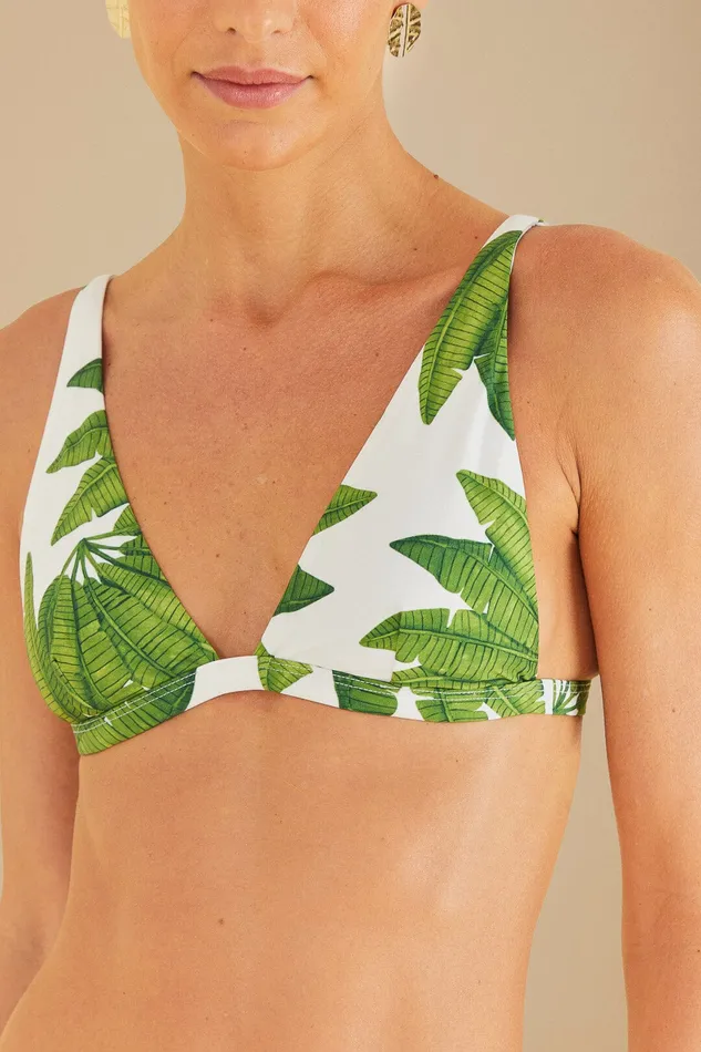 OffWhite Palm Fan Triangle Bikini Top Women Farm Rio Crop Tops