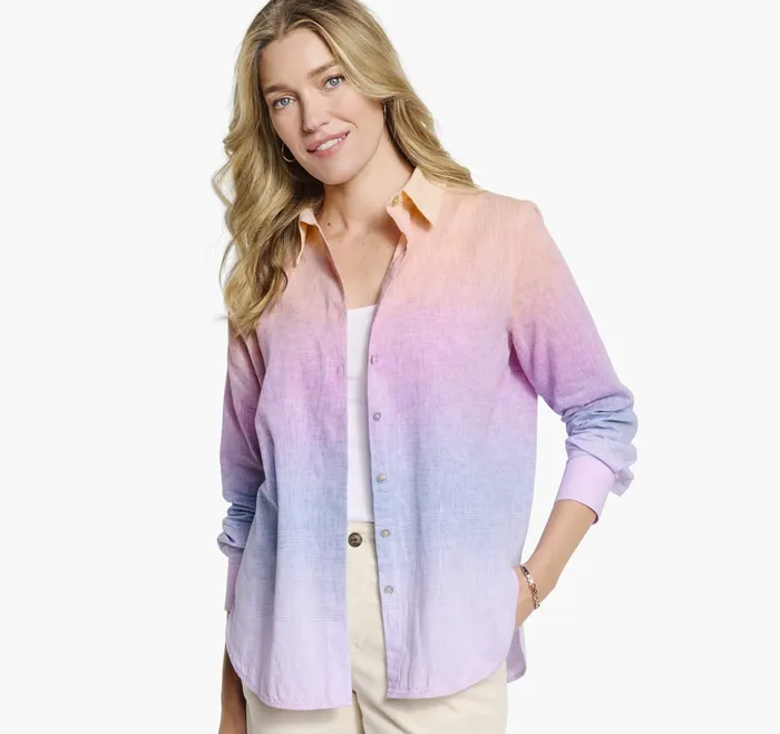 Ombre ButtonFront Shirt Rainbow Women Shirts Sweaters and Blazers Johnston and Murphy