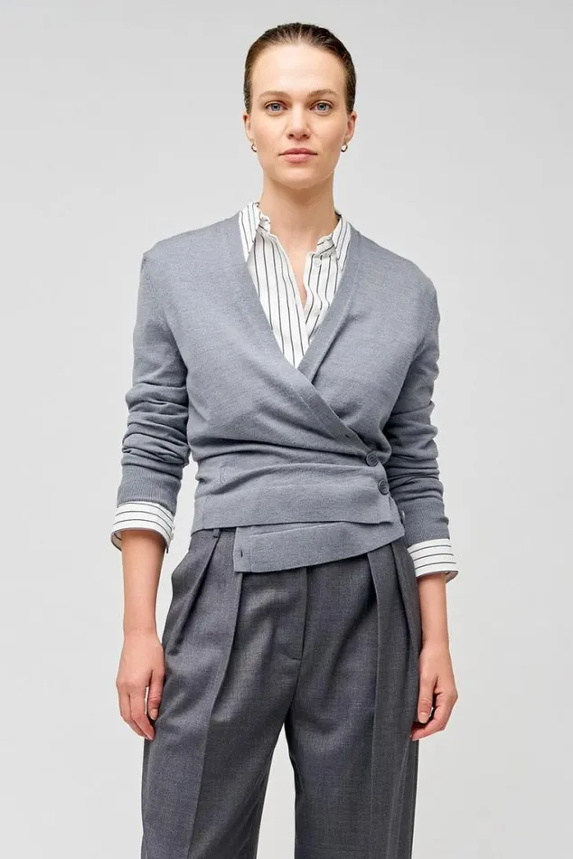 Oroton Sets Wrap Cardigan Grey Marle 8211 Women