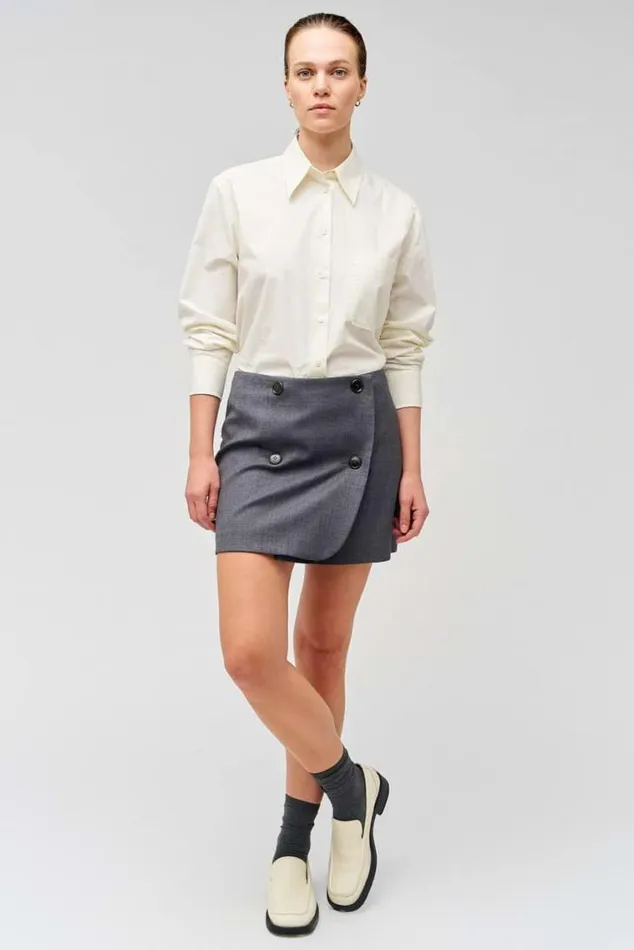 Oroton Skirts Double Breasted Mini Skirt Dark Ash 8211 Women