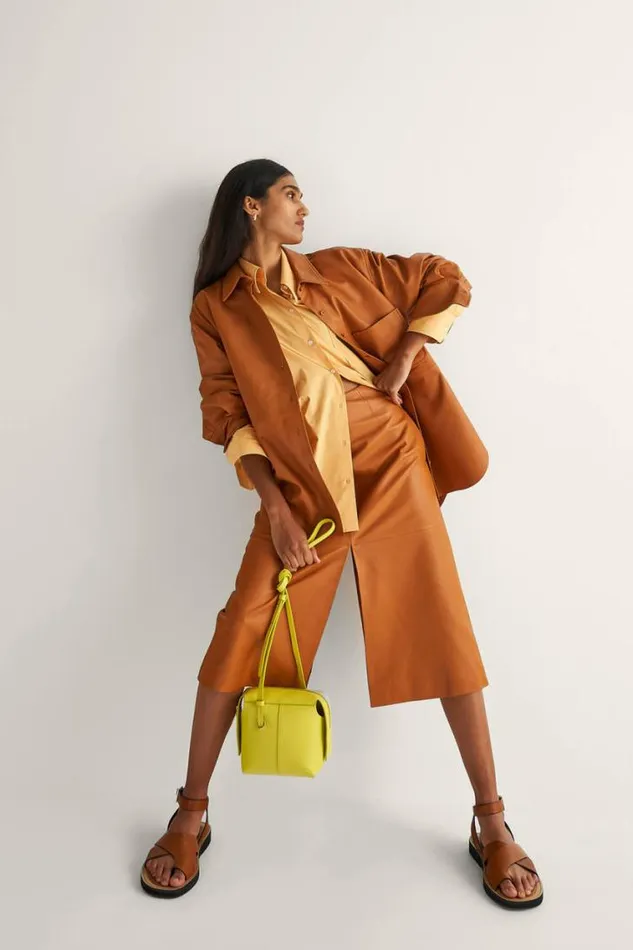 Oroton Skirts Leather Skirt Tan 8211 Women