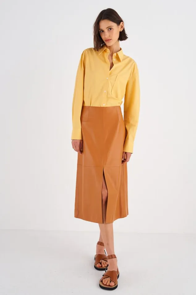 Oroton Skirts Leather Skirt Tan 8211 Women