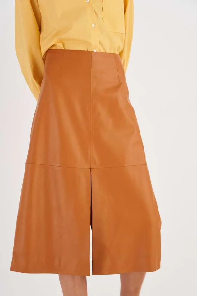 Oroton Skirts Leather Skirt Tan 8211 Women