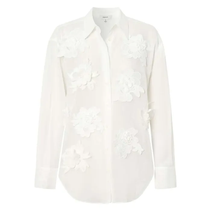 Oroton Tops Lace Flower Sheer Overshirt Antique White 8211 Women