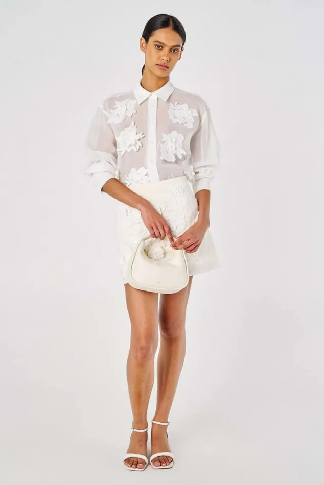 Oroton Tops Lace Flower Sheer Overshirt Antique White 8211 Women