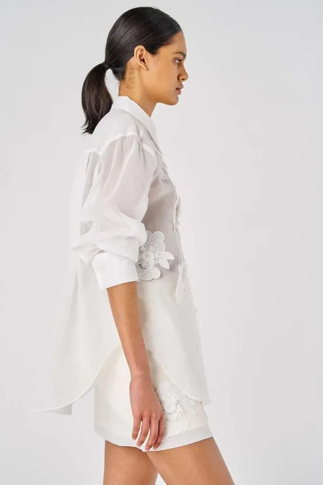 Oroton Tops Lace Flower Sheer Overshirt Antique White 8211 Women