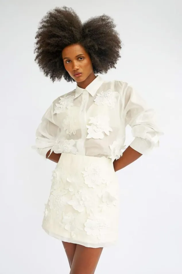 Oroton Tops Lace Flower Sheer Overshirt Antique White 8211 Women