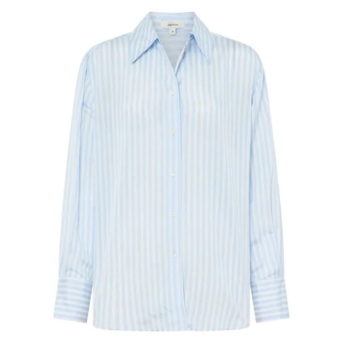 Oroton Tops Sheer Stripe Shirt Delft Blue 8211 Women