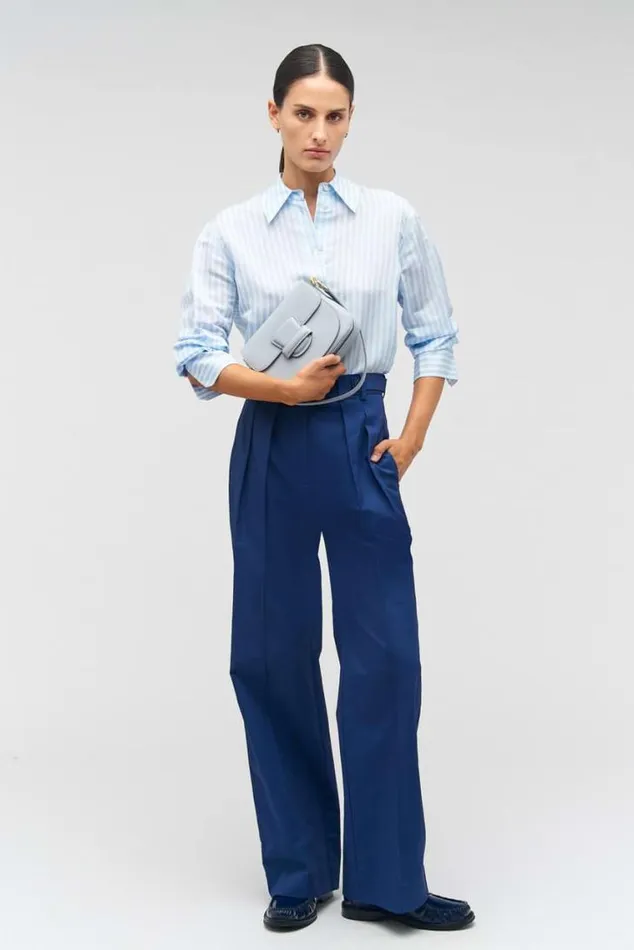Oroton Tops Sheer Stripe Shirt Delft Blue 8211 Women