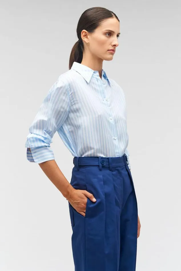 Oroton Tops Sheer Stripe Shirt Delft Blue 8211 Women