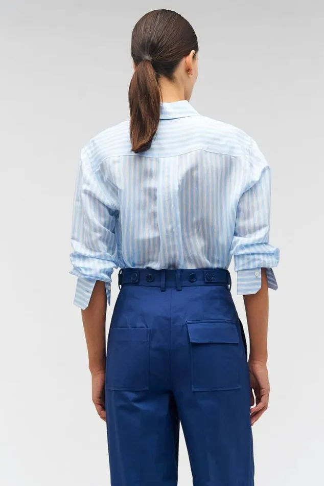 Oroton Tops Sheer Stripe Shirt Delft Blue 8211 Women