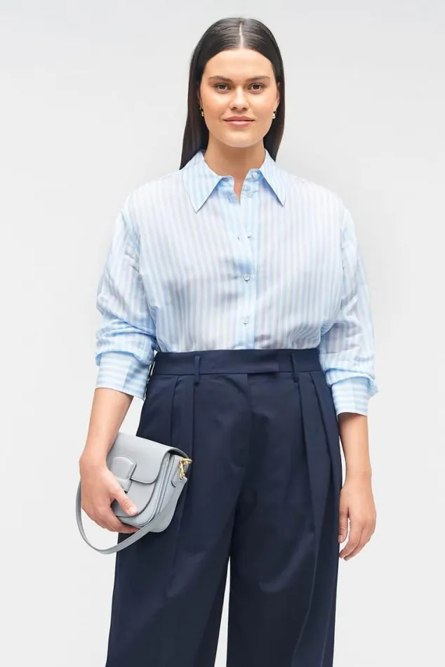Oroton Tops Sheer Stripe Shirt Delft Blue 8211 Women
