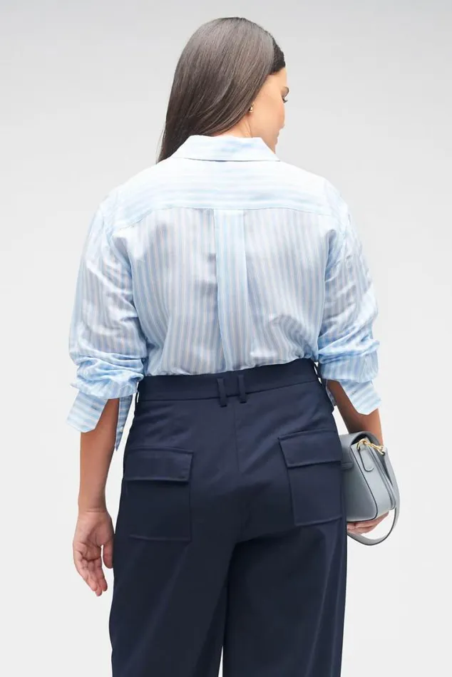 Oroton Tops Sheer Stripe Shirt Delft Blue 8211 Women
