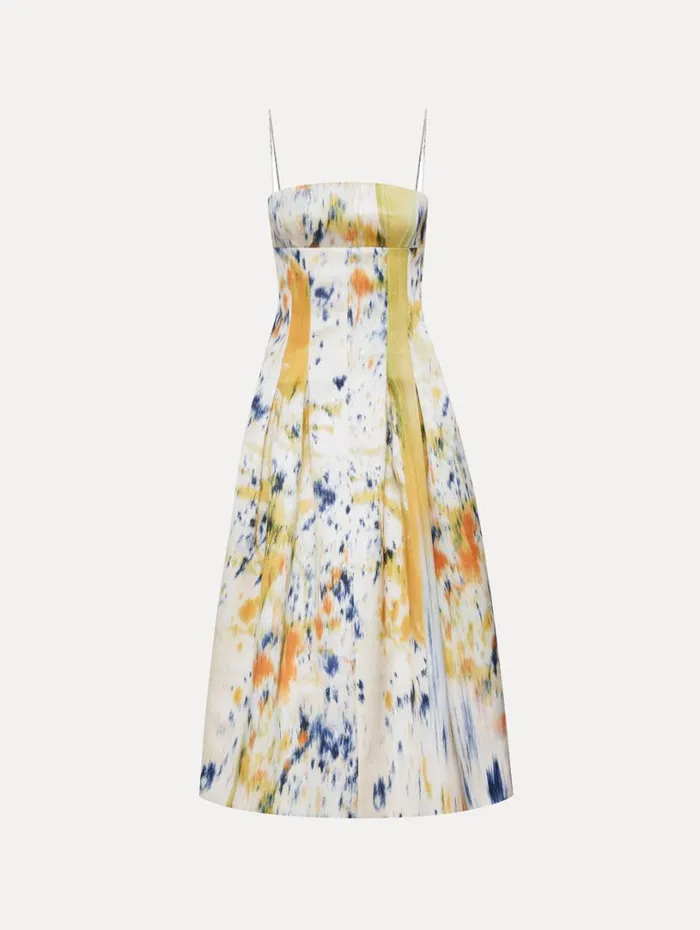 Oscar De La Renta Abstract Brushstroke Satin Dress Calendula Multi Women Dresses