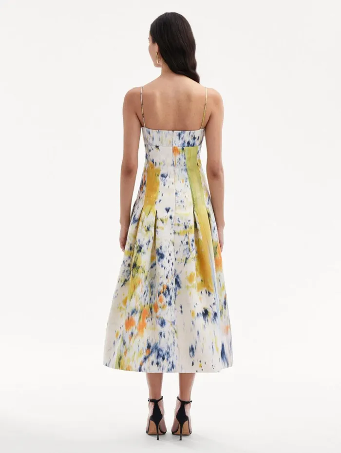 Oscar De La Renta Abstract Brushstroke Satin Dress Calendula Multi Women Dresses Oscar De La Renta Abstract Brushstroke Satin Dress Calendula Multi Women Dresses