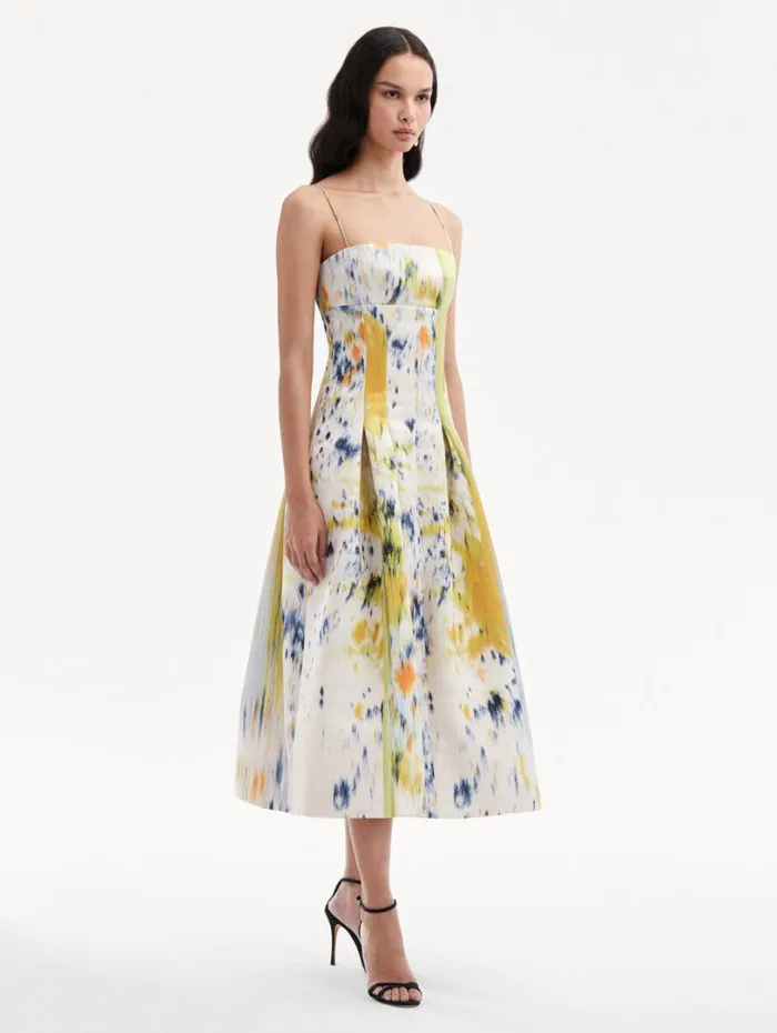 Oscar De La Renta Abstract Brushstroke Satin Dress Calendula Multi Women Dresses Oscar De La Renta Abstract Brushstroke Satin Dress Calendula Multi Women Dresses