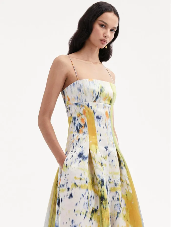Oscar De La Renta Abstract Brushstroke Satin Dress Calendula Multi Women Dresses Oscar De La Renta Abstract Brushstroke Satin Dress Calendula Multi Women Dresses