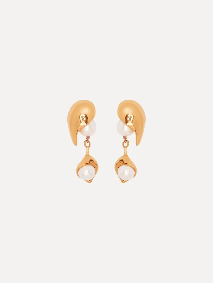 Oscar De La Renta Abstract Leaf Pearl Drop Earrings Gold Women Earrings
