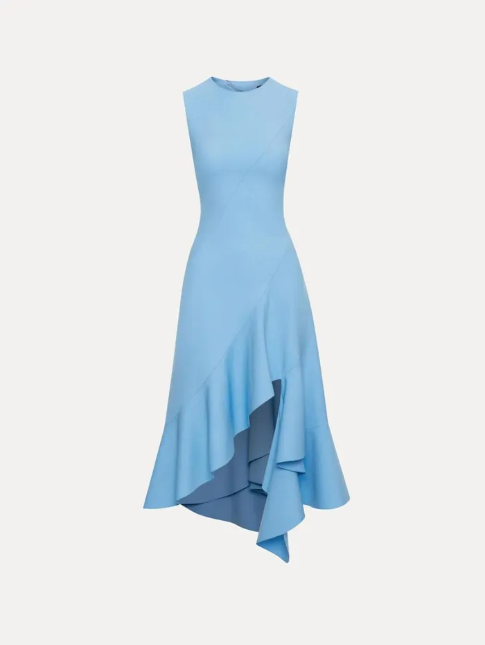 Oscar De La Renta Asymmetrical Hem Wool Dress Pastel Blue Women Dresses