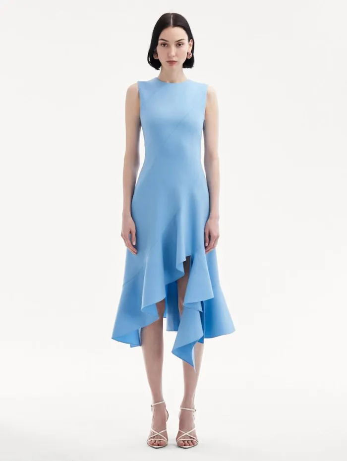 Oscar De La Renta Asymmetrical Hem Wool Dress Pastel Blue Women Dresses