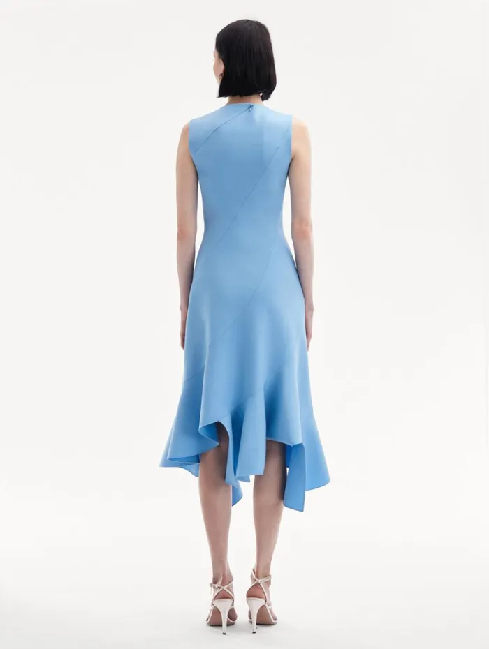 Oscar De La Renta Asymmetrical Hem Wool Dress Pastel Blue Women Dresses
