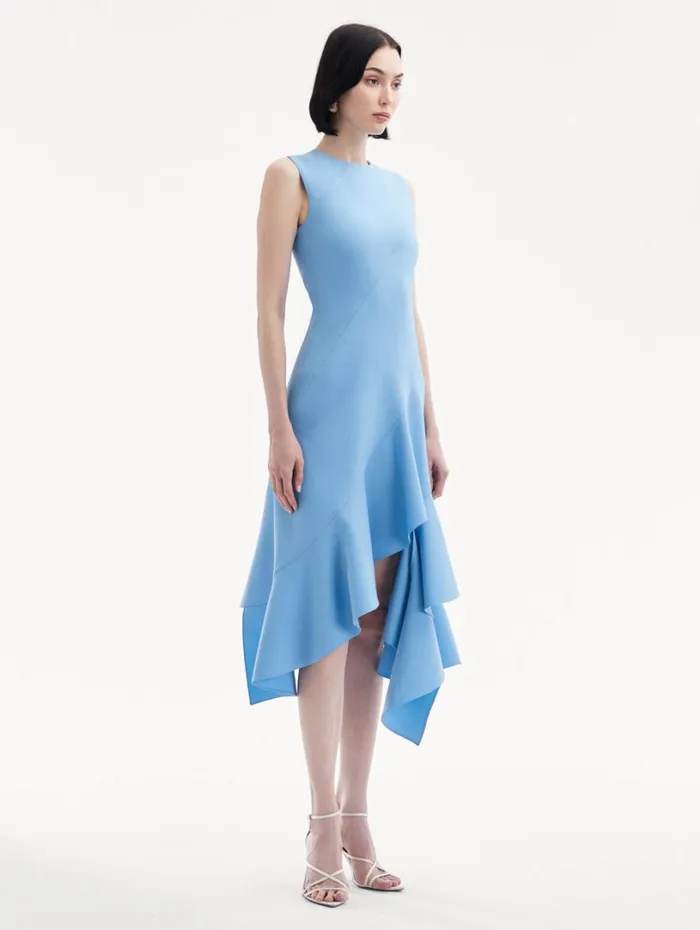 Oscar De La Renta Asymmetrical Hem Wool Dress Pastel Blue Women Dresses