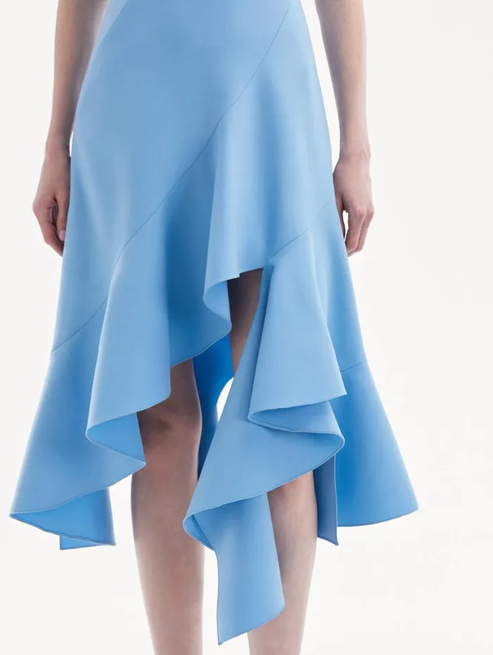 Oscar De La Renta Asymmetrical Hem Wool Dress Pastel Blue Women Dresses