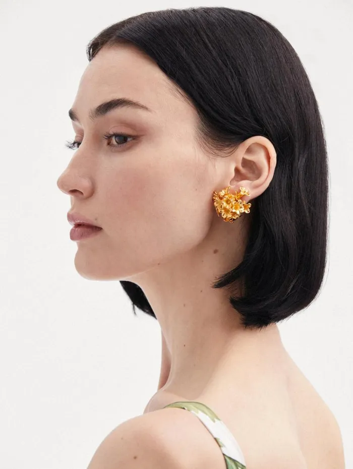 Oscar De La Renta Bouquet Button ClipOn Earrings Gold Women Earrings