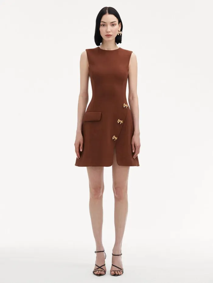 Oscar De La Renta Bow Button Split Skirt Dress Cocoa Women Dresses Oscar De La Renta Bow Button Split Skirt Dress Cocoa Women Dresses